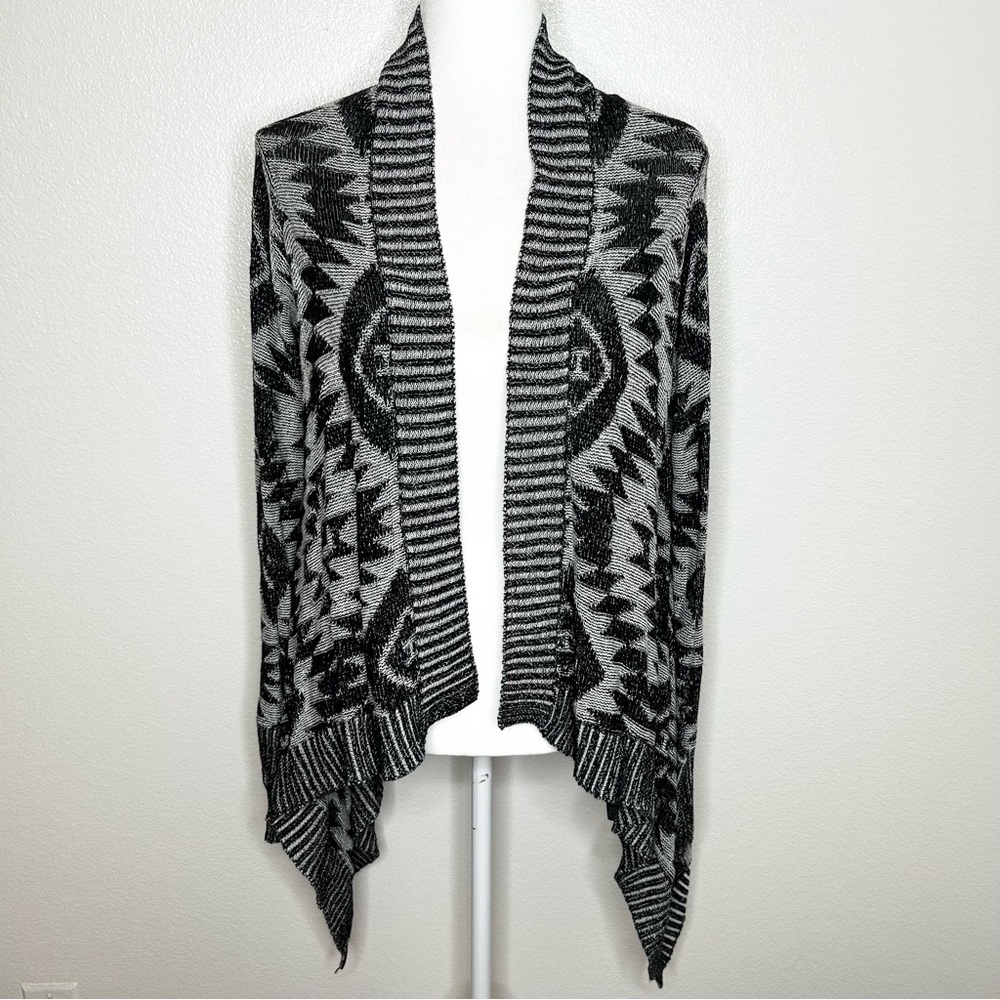 2B Bebe Womens Black & Gray Tribal Print Open Front Cardigan Sweater Size S